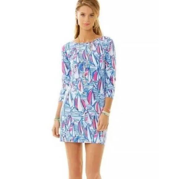 Lilly‎ Pulitzer Marlowe Dress in Red Right Return Tunic Boat Neck Size Medium - Picture 1 of 11